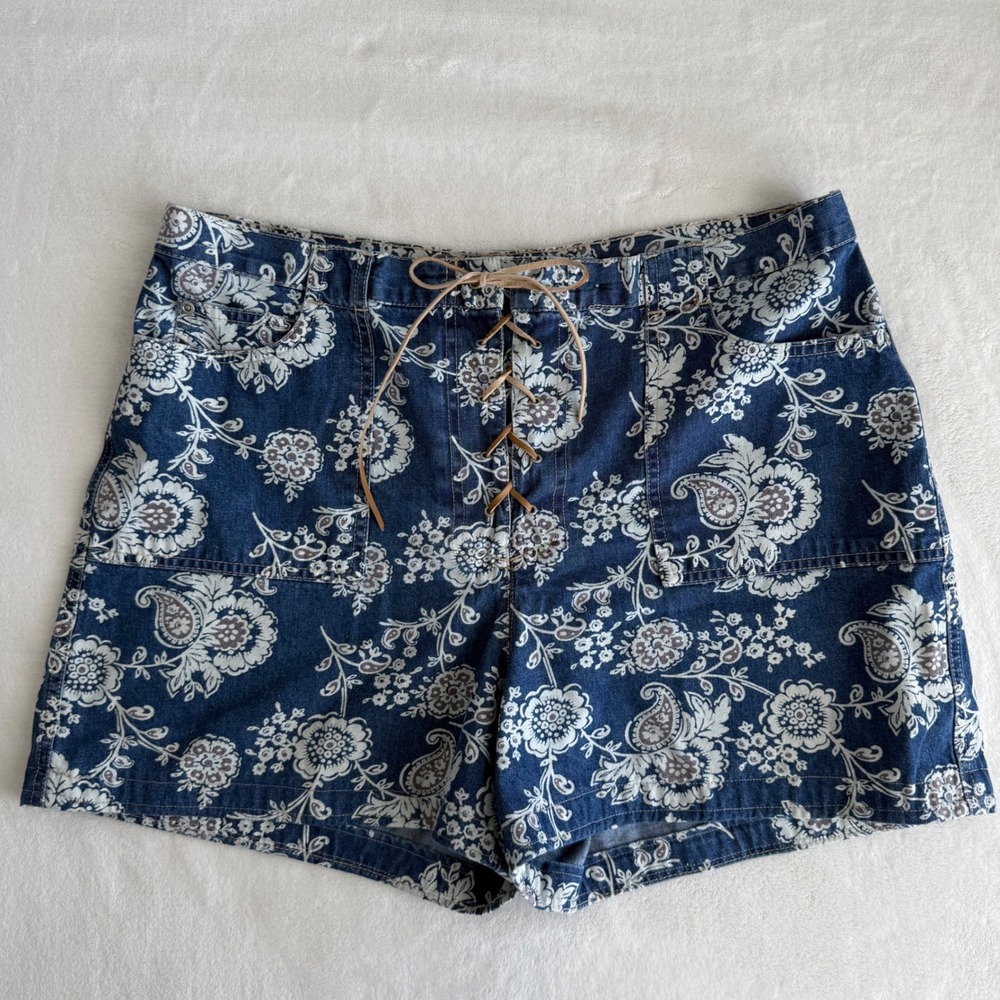 Gloria Vanderbilt Women's Floral Denim Shorts‎ Leather Lace Up No Size Western
